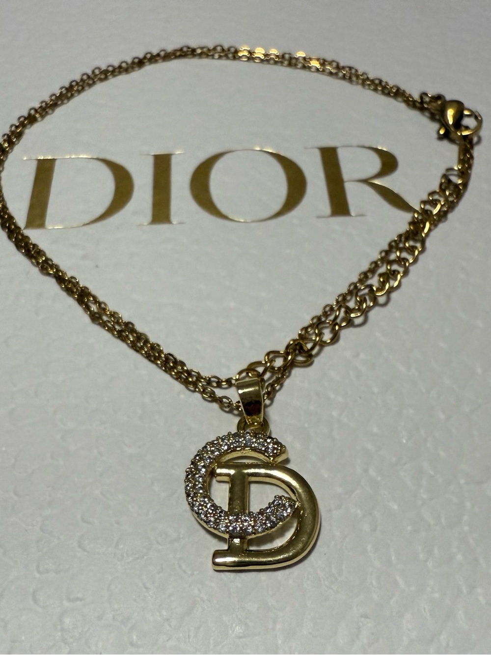 Crystal-Embellished CD Initial Pendant Necklace in Gold-Tone